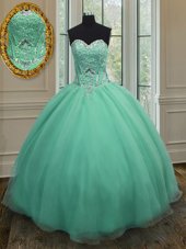 Sophisticated Beading Quinceanera Gown Apple Green Lace Up Sleeveless Floor Length