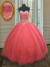 Ideal Sleeveless Lace Up Floor Length Beading Ball Gown Prom Dress