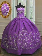 Elegant Satin Sleeveless Floor Length Sweet 16 Quinceanera Dress and Embroidery