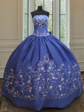 Floor Length Lace Up Quinceanera Dresses Royal Blue and In for Military Ball and Sweet 16 and Quinceanera with Embroidery
