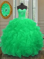Super Floor Length Green Quinceanera Gown Sweetheart Sleeveless Lace Up