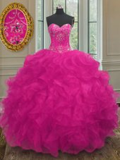 Pretty Fuchsia Sweet 16 Dress Military Ball and Sweet 16 and Quinceanera and For with Beading and Embroidery Sweetheart Sleeveless Lace Up