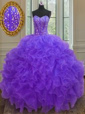 Edgy Purple Sweet 16 Dresses Military Ball and Sweet 16 and Quinceanera and For with Beading and Ruffles Sweetheart Sleeveless Lace Up