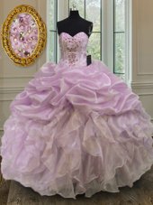 Amazing Beading and Ruffles Sweet 16 Quinceanera Dress Lilac Lace Up Sleeveless Floor Length