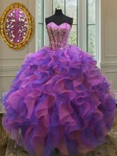 Adorable Multi-color Lace Up Sweetheart Beading and Ruffles Quinceanera Gowns Organza Sleeveless