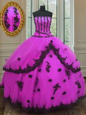 Fuchsia Sleeveless Floor Length Appliques Lace Up Quinceanera Gowns