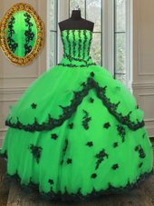 Stylish Sleeveless Organza Floor Length Lace Up Quinceanera Gowns in Green for with Beading and Embroidery