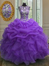 Graceful Pick Ups Floor Length Purple Quinceanera Dresses Scoop Sleeveless Lace Up