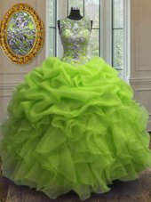 Romantic Scoop Sleeveless Beading and Ruffles and Pick Ups Floor Length Quinceanera Gown
