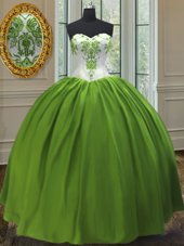 High Class Olive Green Sweetheart Neckline Embroidery Quinceanera Dress Sleeveless Lace Up