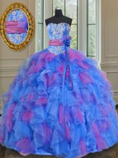 Discount Multi-color Lace Up Sweet 16 Dress Beading and Appliques and Ruffles and Sashes|ribbons and Hand Made Flower Sleeveless Floor Length