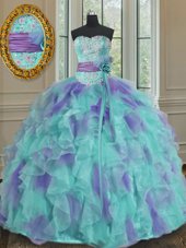 Best Multi-color Ball Gowns Beading and Appliques and Ruffles and Sashes|ribbons and Hand Made Flower Sweet 16 Dresses Lace Up Organza Sleeveless Floor Length
