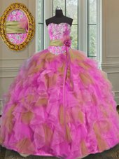 Pretty Multi-color Sleeveless Floor Length Beading and Ruffles and Sashes|ribbons Lace Up Sweet 16 Dress