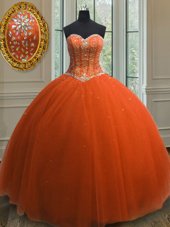 Dynamic Orange Sweetheart Lace Up Beading and Sequins Quinceanera Gowns Sleeveless