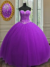 Cheap Beading and Sequins Quince Ball Gowns Purple Lace Up Sleeveless Floor Length