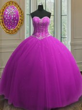 Designer Tulle Sleeveless Floor Length Quince Ball Gowns and Beading and Sequins