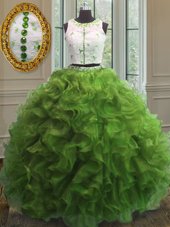Custom Made Green Scoop Neckline Appliques and Ruffles 15 Quinceanera Dress Sleeveless Clasp Handle