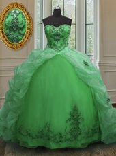 Delicate Apple Green Sweetheart Lace Up Beading and Appliques and Pick Ups Quinceanera Gowns Court Train Sleeveless