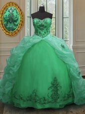 Best Selling Pick Ups Court Train Ball Gowns Quince Ball Gowns Green Sweetheart Organza Sleeveless With Train Lace Up
