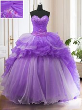 Fabulous Sleeveless Sweep Train Beading and Ruffled Layers Lace Up Quinceanera Dress