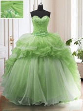 Colorful Organza Lace Up Sweetheart Sleeveless With Train Sweet 16 Dresses Court Train Beading and Ruffled Layers