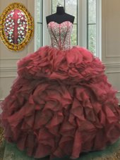 Unique Pink Sleeveless Organza Lace Up Ball Gown Prom Dress for Military Ball and Sweet 16 and Quinceanera