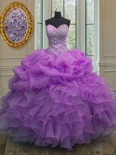 Fantastic Pick Ups Ball Gowns Quinceanera Gown Lavender Sweetheart Organza Sleeveless Floor Length Lace Up