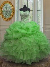 Elegant Sleeveless Floor Length Beading and Ruffles and Pick Ups Lace Up 15 Quinceanera Dress with