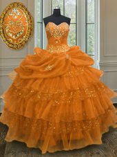 Fantastic Sweetheart Sleeveless Organza Vestidos de Quinceanera Beading and Ruffled Layers and Pick Ups Lace Up