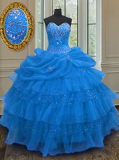 Perfect Pick Ups Ruffled Floor Length Ball Gowns Sleeveless Blue Sweet 16 Dress Lace Up