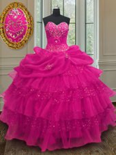 Charming Sequins Pick Ups Ruffled Floor Length Ball Gowns Sleeveless Fuchsia Sweet 16 Quinceanera Dress Lace Up