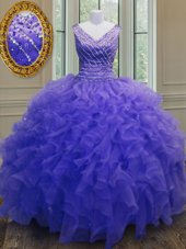 Sophisticated Floor Length Ball Gowns Sleeveless Purple Sweet 16 Dress Zipper