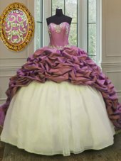 Fabulous Sweetheart Sleeveless Organza and Taffeta Quinceanera Gown Beading and Appliques and Pick Ups Sweep Train Lace Up
