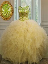 Glamorous Scoop Light Yellow Sleeveless Beading and Ruffles Floor Length Quinceanera Dresses