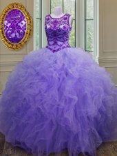 High Quality Sleeveless Lace Up Floor Length Beading and Ruffles Quinceanera Dress