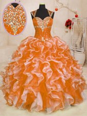 Smart Orange Lace Up Sweetheart Beading and Ruffles Vestidos de Quinceanera Organza Sleeveless