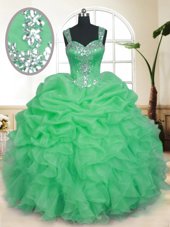 Lovely Sleeveless Floor Length Beading and Ruffles and Pick Ups Zipper Quinceanera Dresses