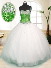 Dazzling Tulle Sweetheart Sleeveless Zipper Beading Quinceanera Dresses in White