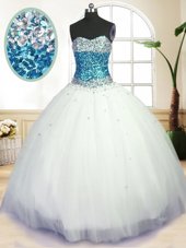 Free and Easy Sweetheart Sleeveless Quinceanera Dress Floor Length Beading Blue And White Tulle