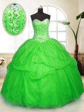Fancy Sleeveless Floor Length Sequins and Pick Ups Lace Up Quinceanera Dresses with