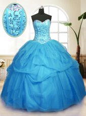 Suitable Baby Blue Sweetheart Neckline Sequins and Pick Ups Sweet 16 Dresses Sleeveless Lace Up