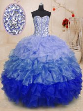 Adorable Multi-color Organza Lace Up Sweet 16 Quinceanera Dress Sleeveless Floor Length Beading and Ruffles