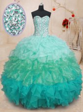 High Quality Sleeveless Beading and Ruffles Lace Up Quinceanera Gowns