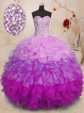 New Style Floor Length Multi-color Quinceanera Gown Organza Sleeveless Beading and Ruffles