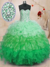 Graceful Sweetheart Sleeveless Organza Quinceanera Gown Ruffles Lace Up