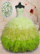 Dazzling Sleeveless Floor Length Beading and Ruffles Lace Up Quinceanera Gown with Multi-color
