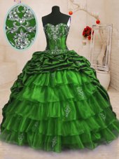 Chic Sleeveless Sweep Train Lace Up With Train Beading and Appliques and Ruffled Layers and Pick Ups Quinceanera Dress