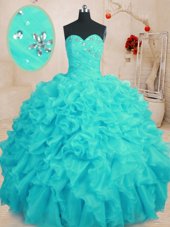 Affordable Sleeveless Lace Up Floor Length Beading and Ruffles Quinceanera Gown
