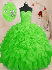 Pretty Sleeveless Floor Length Beading and Ruffles Lace Up Sweet 16 Quinceanera Dress