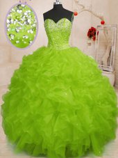 Romantic Yellow Green Sweetheart Neckline Beading and Ruffles Quinceanera Dresses Sleeveless Lace Up